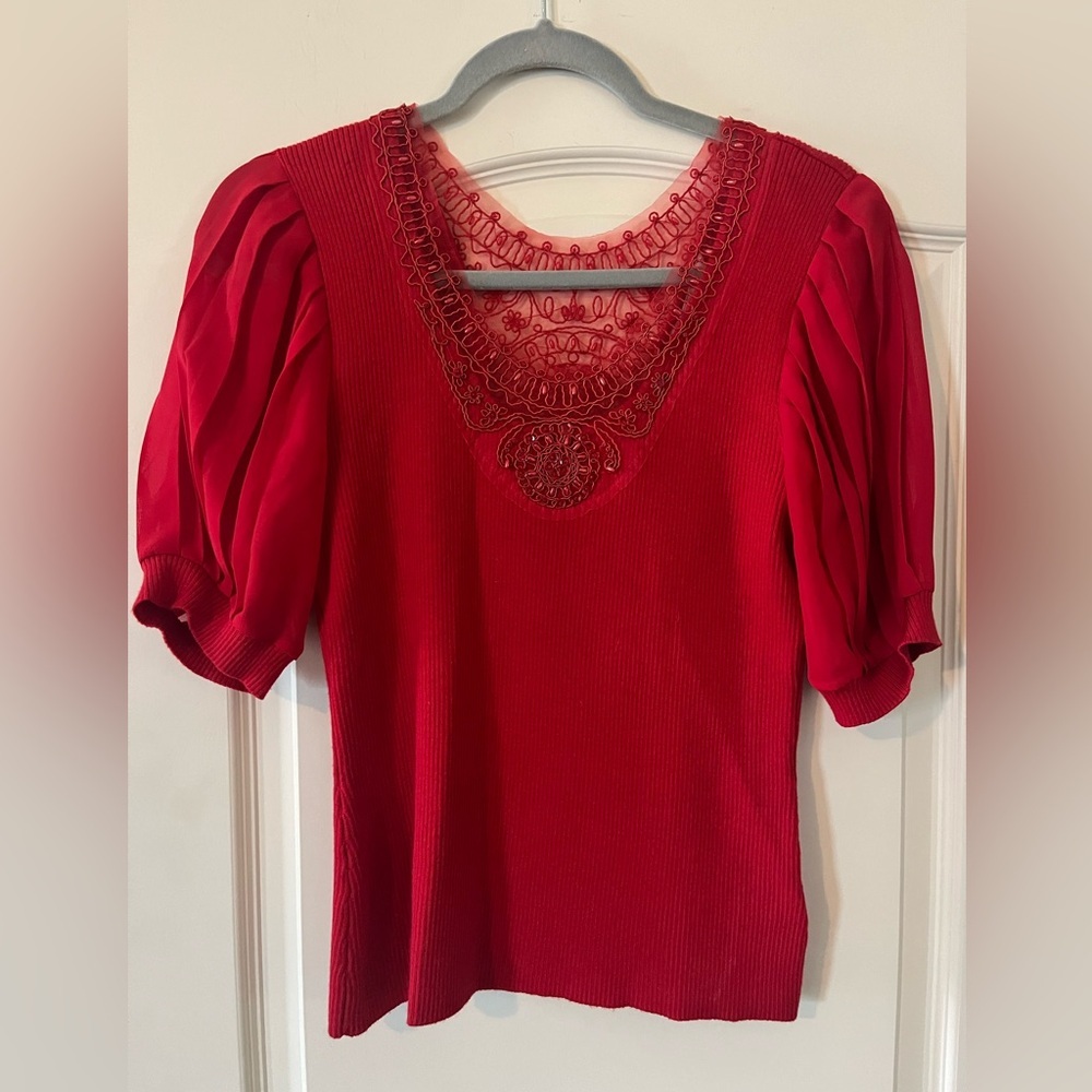 Nygard Collection Elegant Black Lace beaded Embroidery at Neckline SZ S